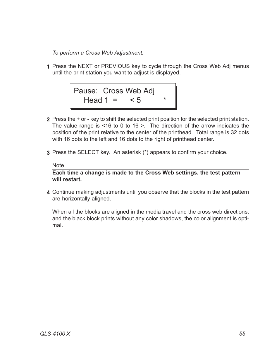 Pause: cross web adj head 1 = < 5 | Astro Pneumatic 22834-464 User Manual | Page 55 / 118