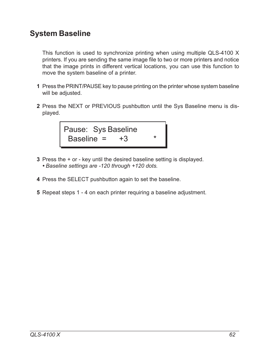 System baseline, Pause: sys baseline baseline = +3 | Astro Pneumatic 22834-464 User Manual | Page 62 / 118