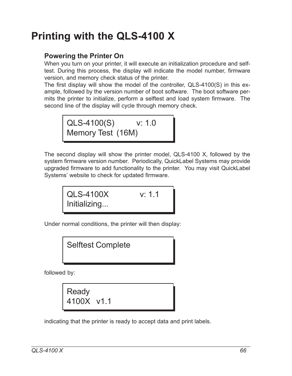 Printing with the qls-4100 x, Powering the printer on | Astro Pneumatic 22834-464 User Manual | Page 66 / 118