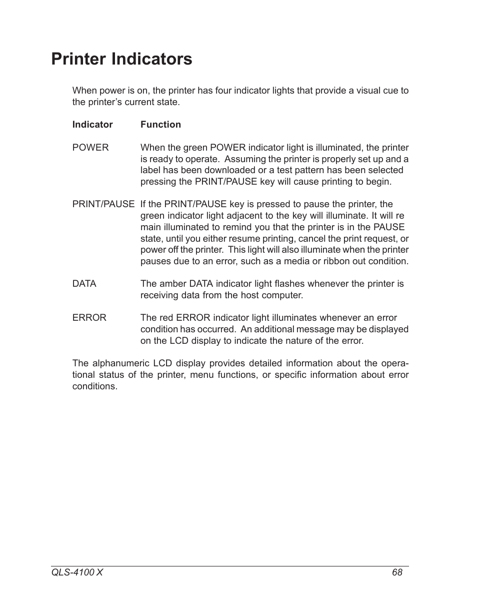 Printer indicators | Astro Pneumatic 22834-464 User Manual | Page 68 / 118