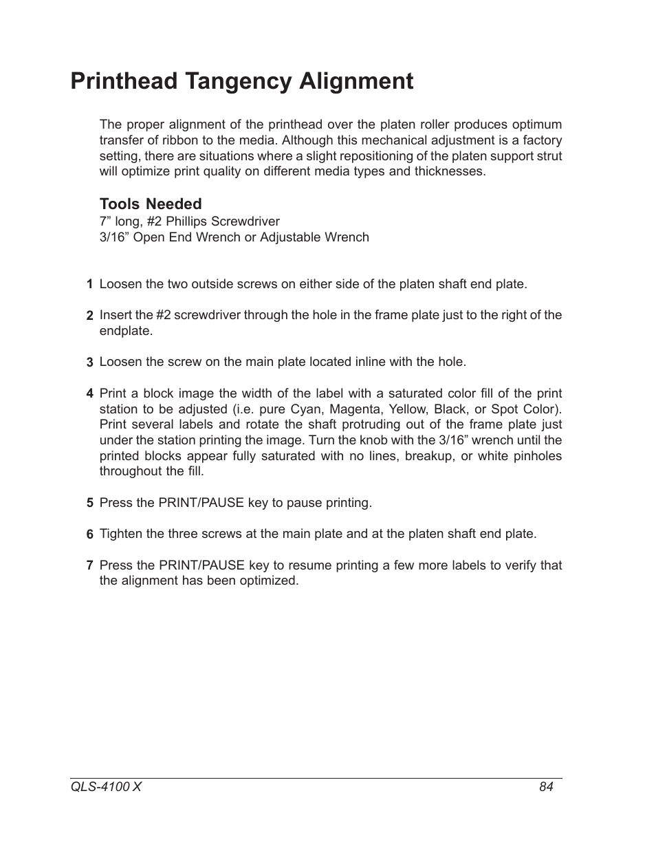 Printhead tangency alignment | Astro Pneumatic 22834-464 User Manual | Page 84 / 118