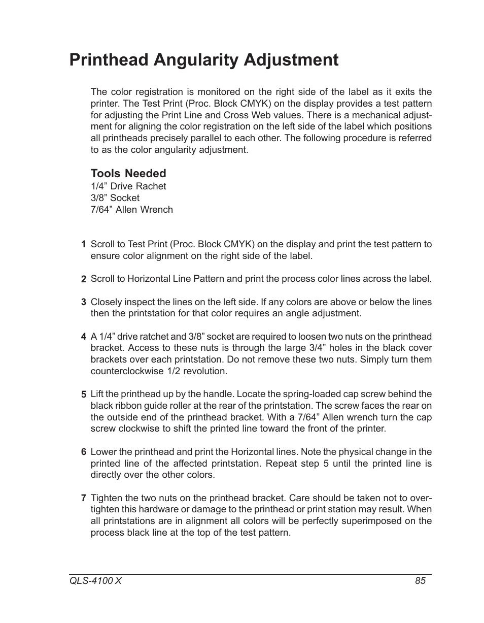 Printhead angularity adjustment | Astro Pneumatic 22834-464 User Manual | Page 85 / 118