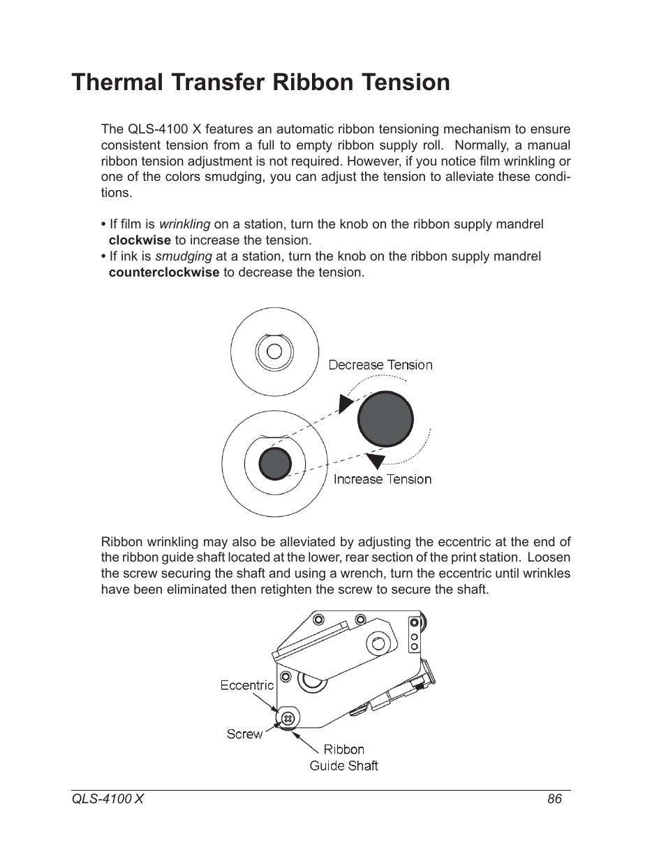 Thermal transfer ribbon tension | Astro Pneumatic 22834-464 User Manual | Page 86 / 118