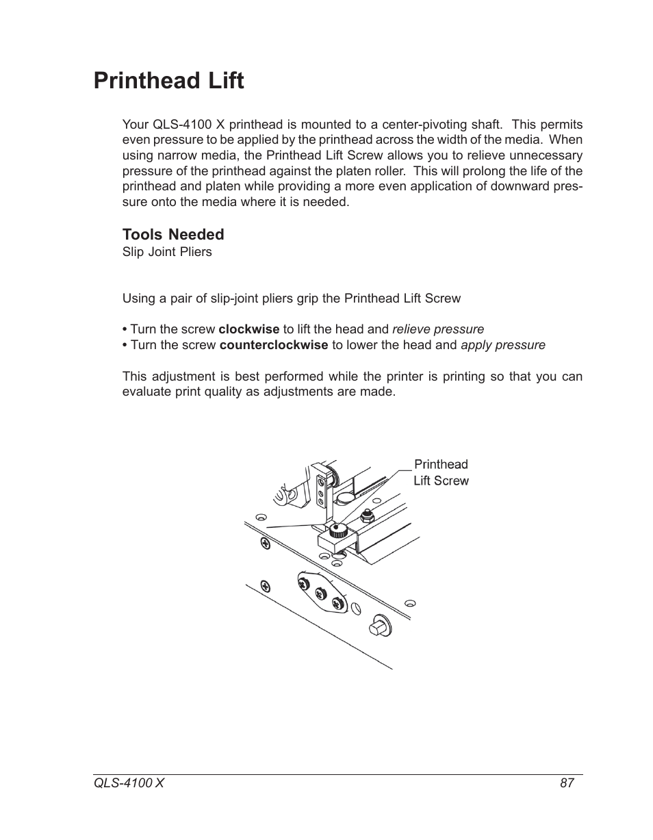 Printhead lift | Astro Pneumatic 22834-464 User Manual | Page 87 / 118