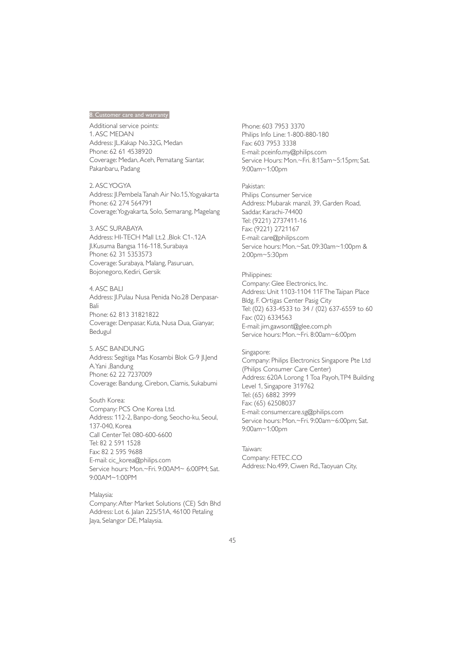 Philips 221B3PCB-00 User Manual | Page 47 / 57