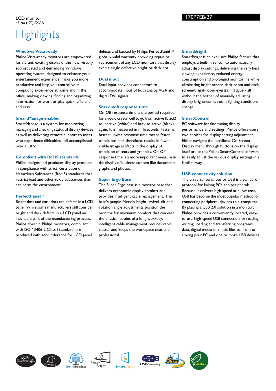 Highlights | Philips 170P7EB-27 User Manual | Page 2 / 3