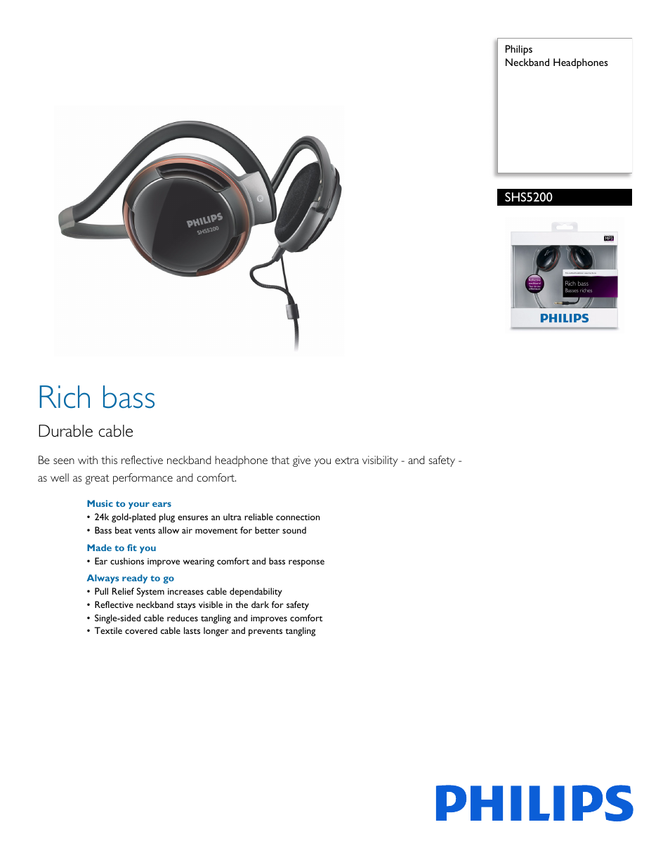 Philips SHS5200-28 User Manual | 2 pages
