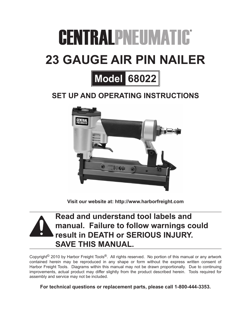 Astro Pneumatic 23 Gauge Air Pin Nailer 68022 User Manual | 18 pages