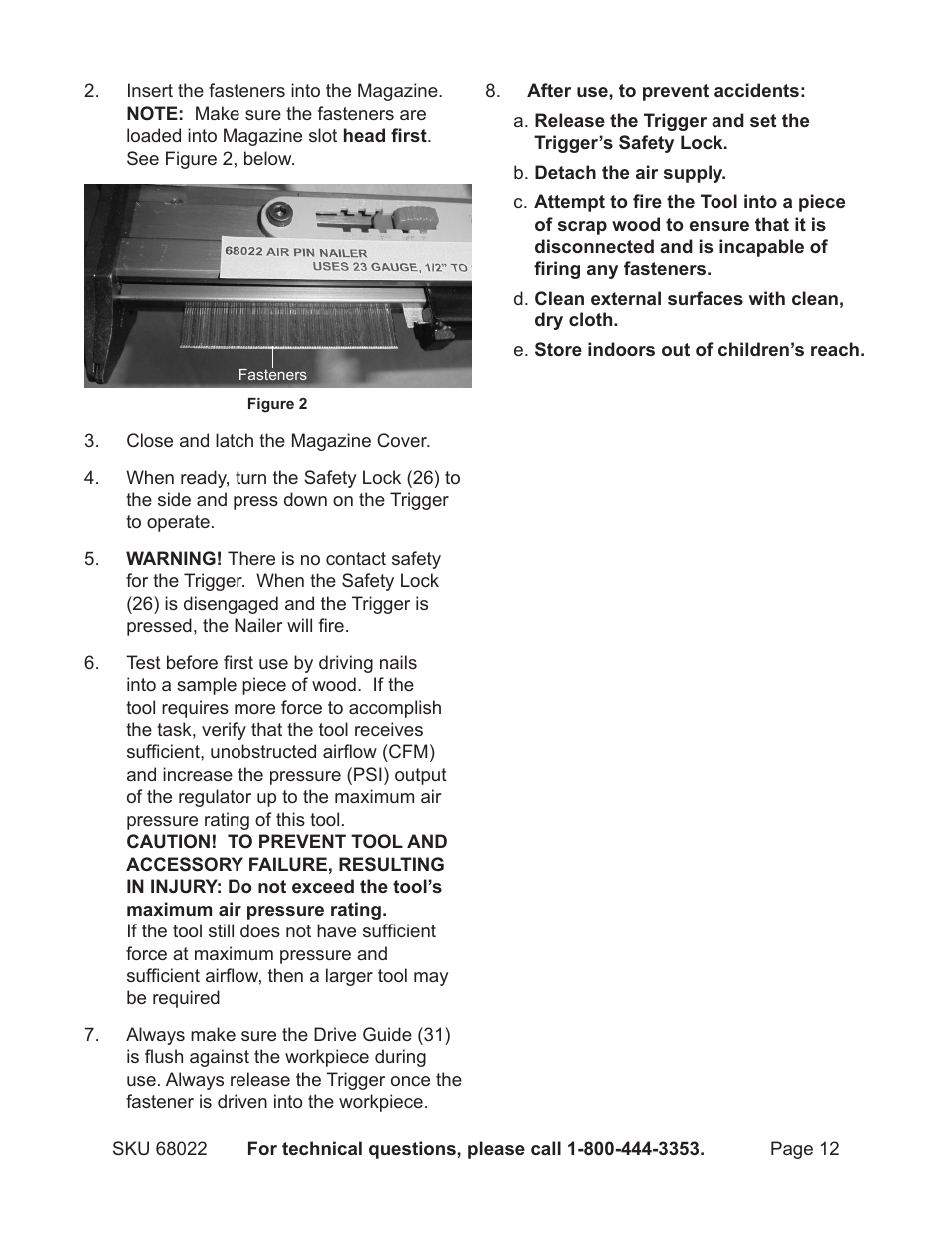 Astro Pneumatic 23 Gauge Air Pin Nailer 68022 User Manual | Page 12 / 18