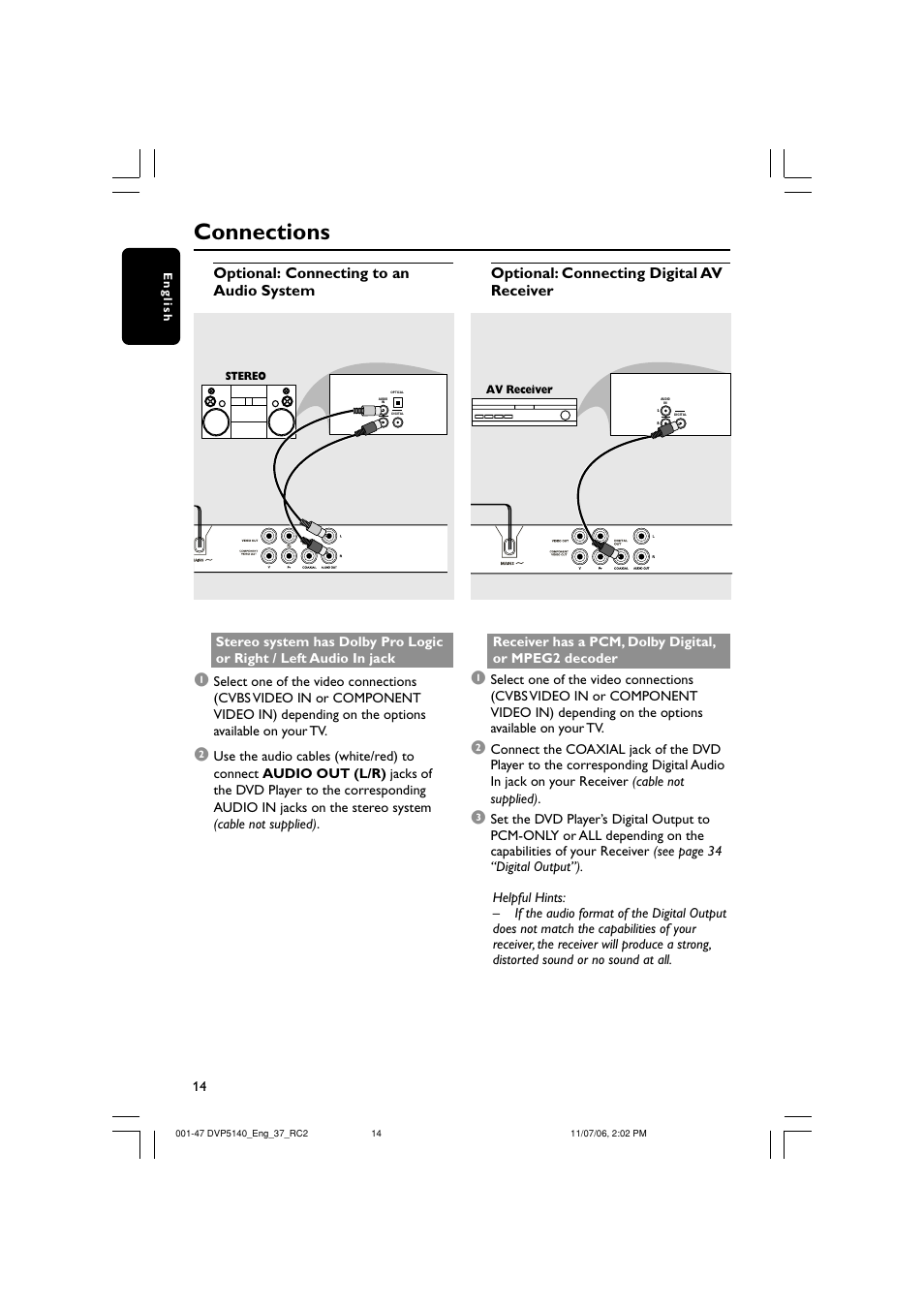 Connections | Philips DVP5140-37 User Manual | Page 14 / 47