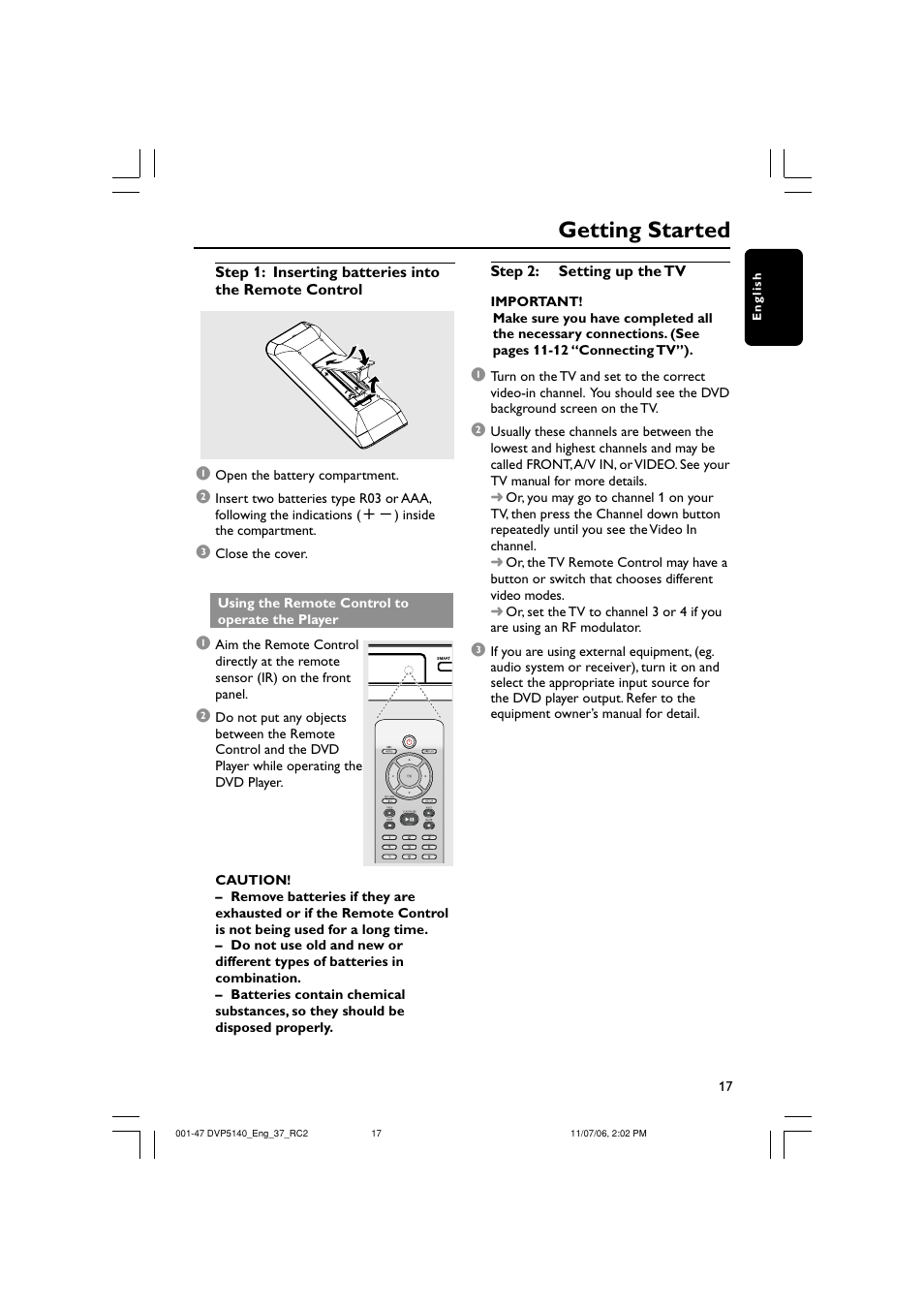 Getting started | Philips DVP5140-37 User Manual | Page 17 / 47