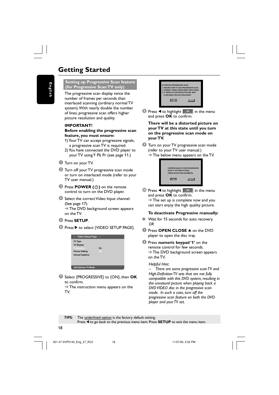 Getting started | Philips DVP5140-37 User Manual | Page 18 / 47