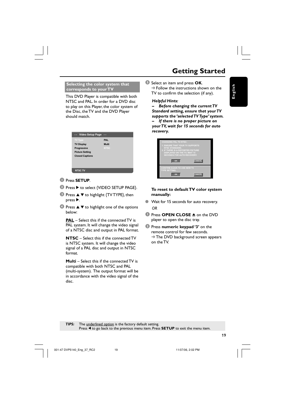 Getting started | Philips DVP5140-37 User Manual | Page 19 / 47