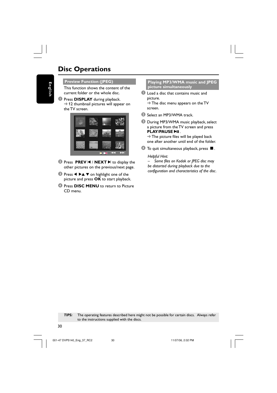 Disc operations | Philips DVP5140-37 User Manual | Page 30 / 47