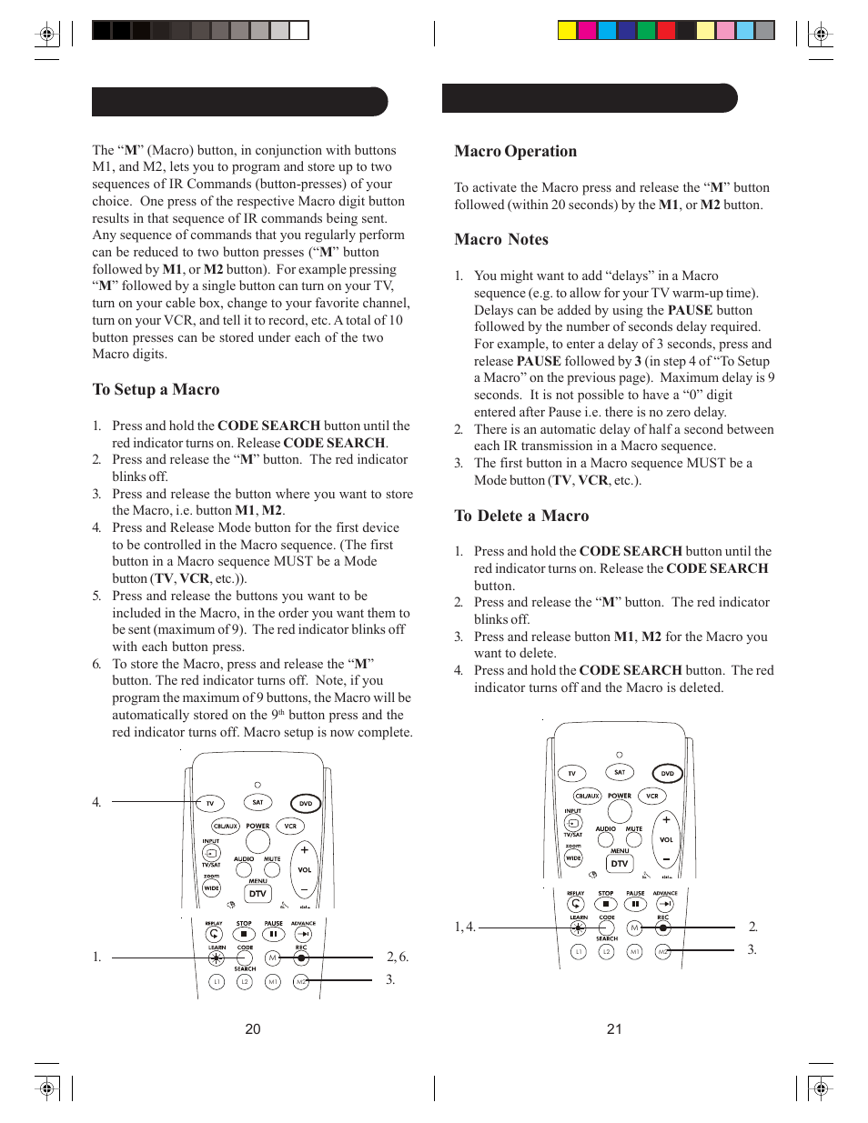 Macros, Macro operation, Macros, cont | Philips Remote Control US2-PH5DSS Universal Digital User Manual | Page 11 / 35