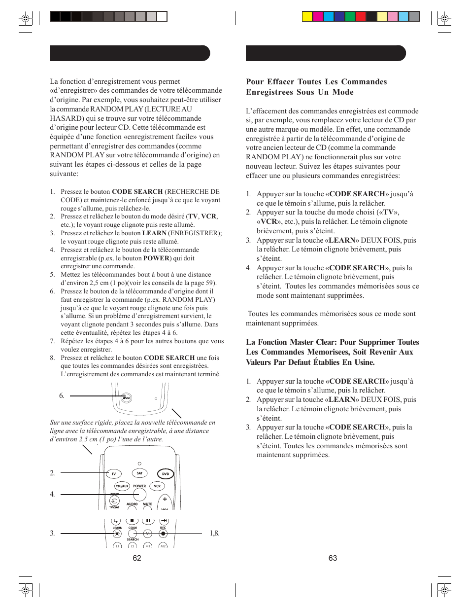 Suppression des commandes, Commandes d’enregistrement | Philips Remote Control US2-PH5DSS Universal Digital User Manual | Page 32 / 35
