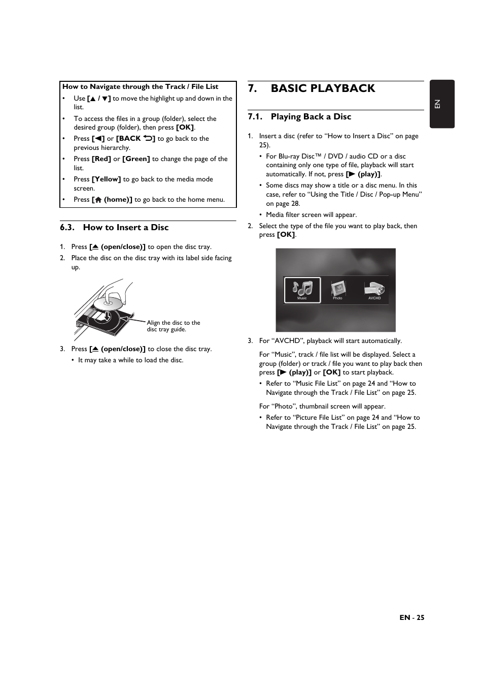 How to insert a disc, Basic playback, Playing back a disc | Philips BDP3506-F7 User Manual | Page 25 / 66