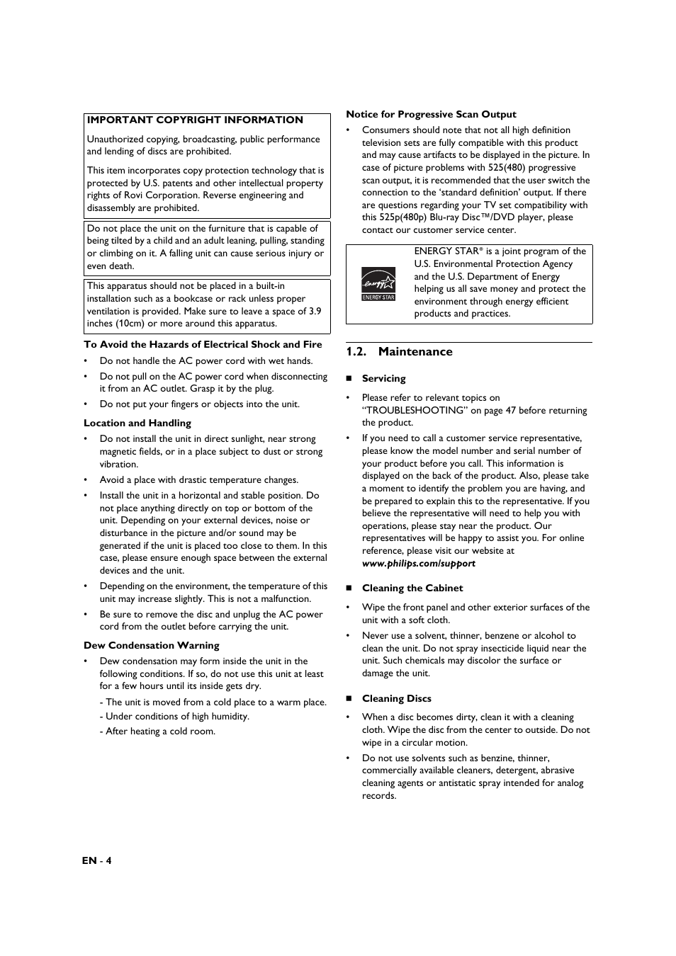 Maintenance | Philips BDP3506-F7 User Manual | Page 4 / 66