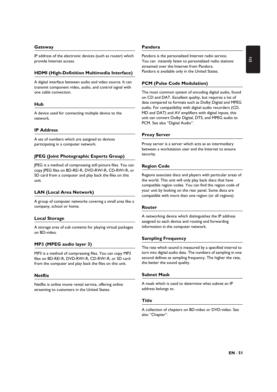 See also “title, Also “sampling frequency” and “ana | Philips BDP3506-F7 User Manual | Page 51 / 66