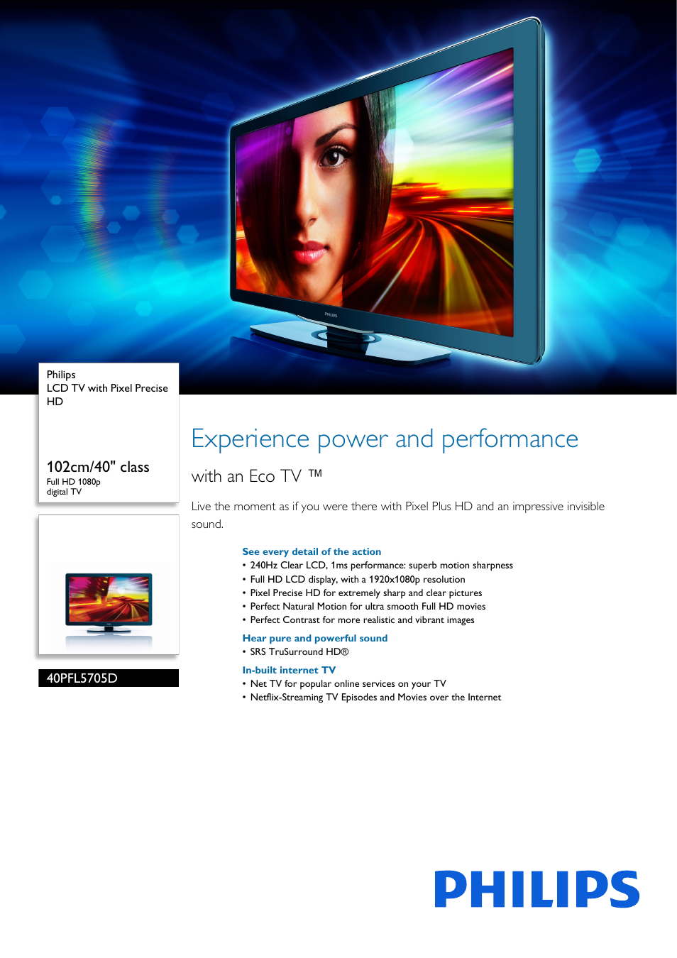 Philips 40PFL5705D-F7 User Manual | 3 pages