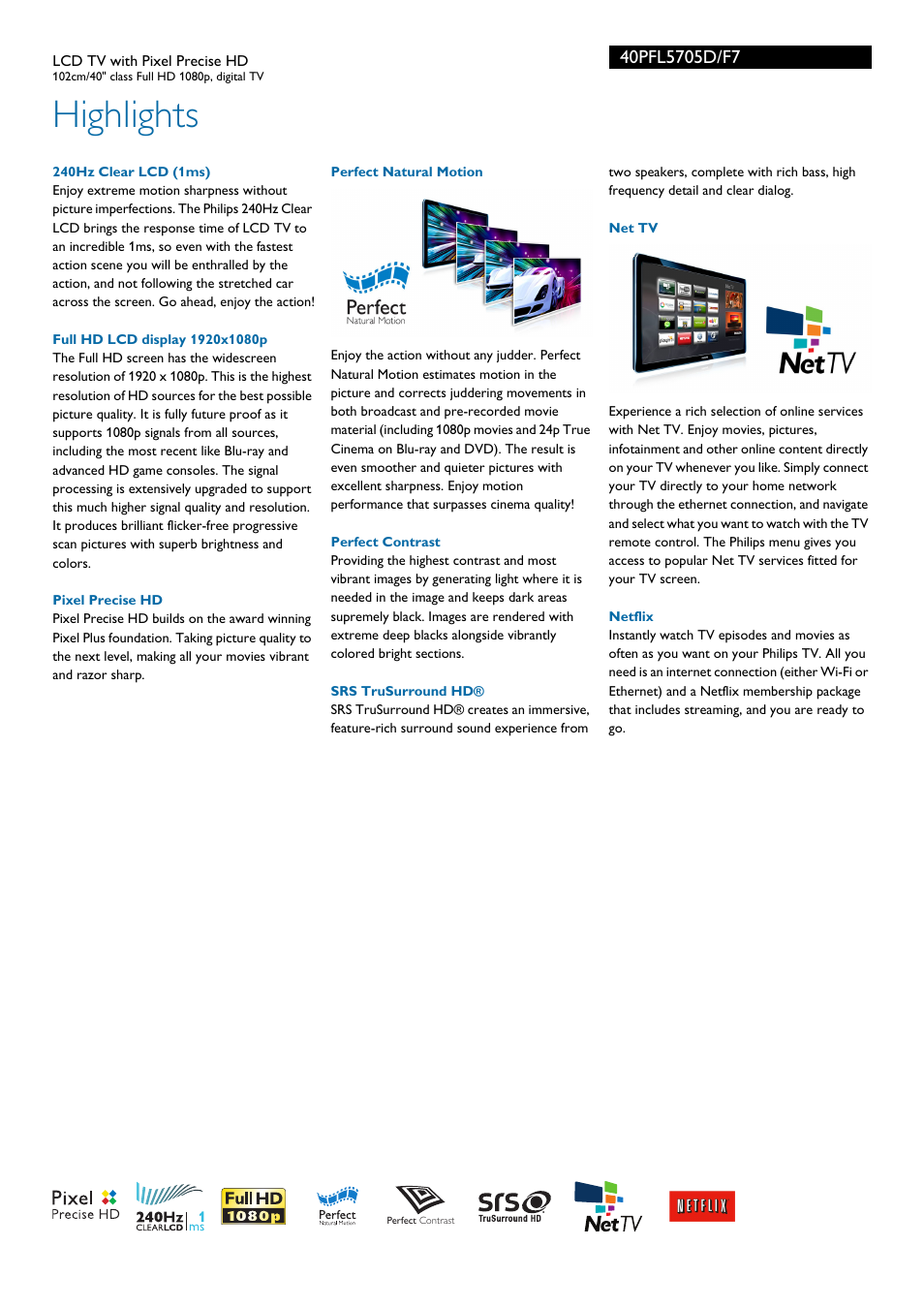 Highlights | Philips 40PFL5705D-F7 User Manual | Page 2 / 3