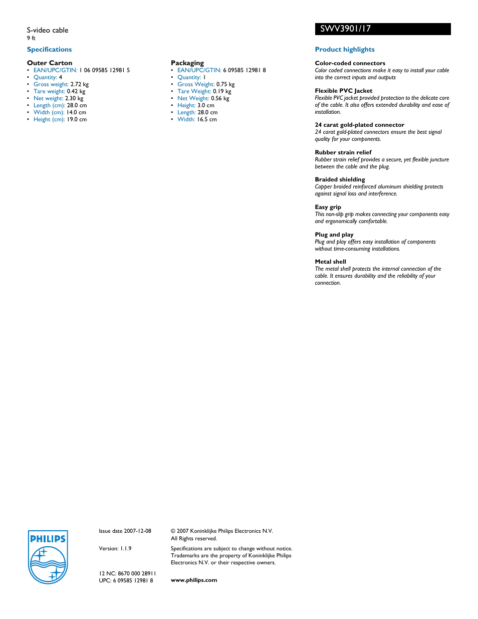 Philips SWV3901-17 User Manual | Page 2 / 2