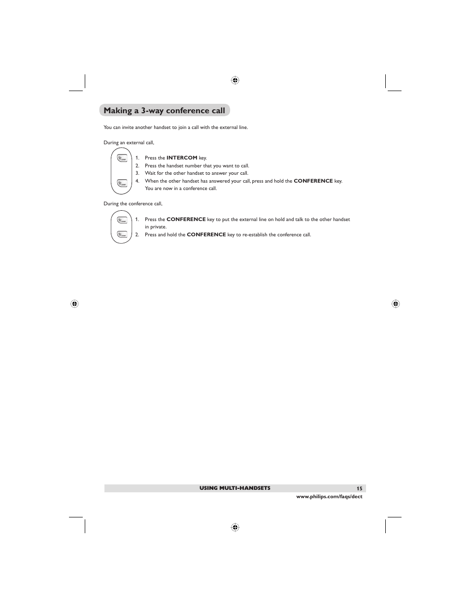 Making a 3-way conference call | Philips DECT2250G-37 User Manual | Page 17 / 57