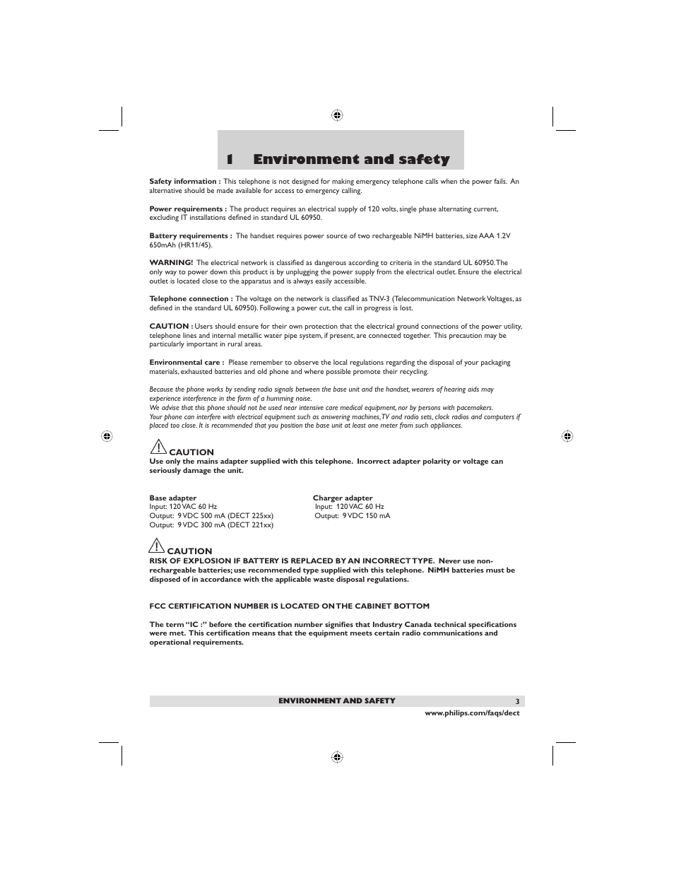 1 environment and safety | Philips DECT2250G-37 User Manual | Page 5 / 57