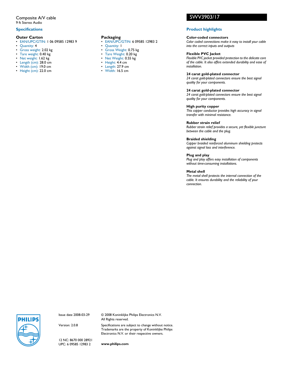 Philips SWV3903-17 User Manual | Page 2 / 2