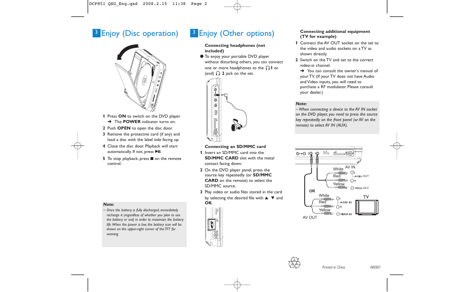 Enjoy (disc operation), Enjoy (other options) | Philips DCP852-37B User Manual | Page 2 / 2