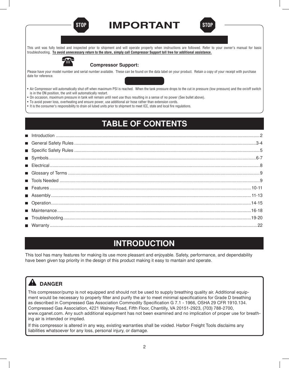 Astro Pneumatic 29 Gallon Belt Driven Air Compressor 68127 User Manual | Page 2 / 26