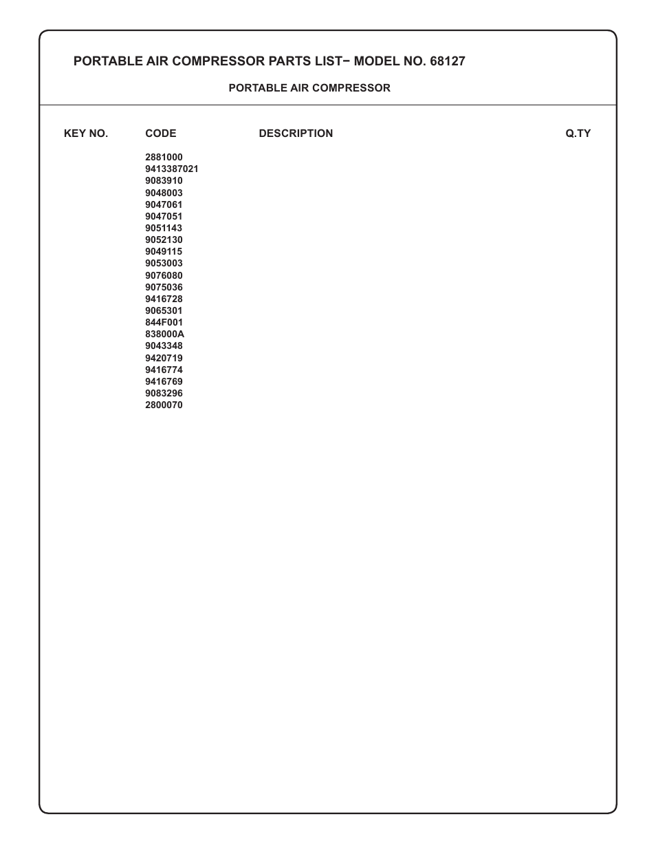 Astro Pneumatic 29 Gallon Belt Driven Air Compressor 68127 User Manual | Page 25 / 26