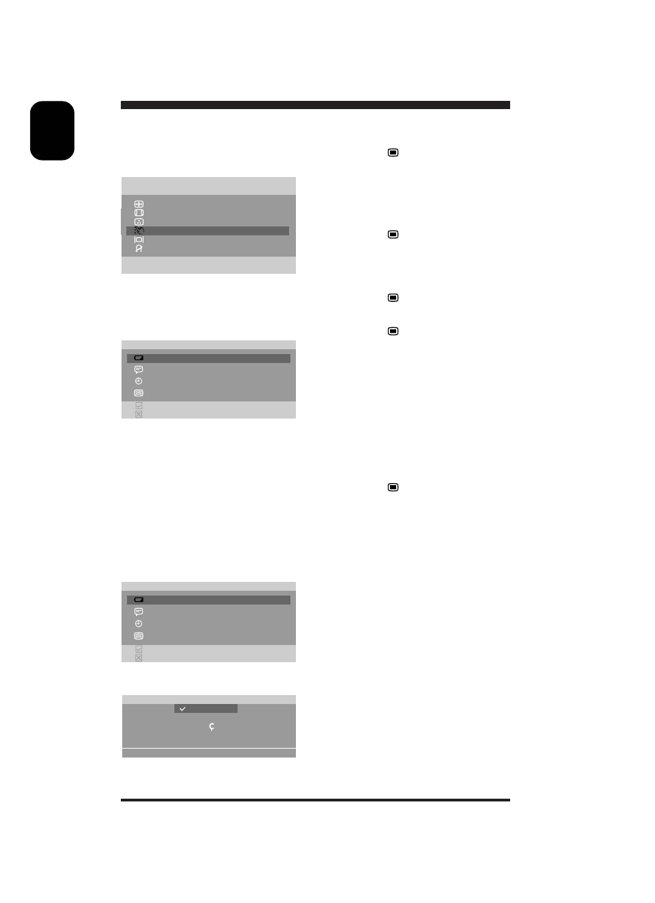 Advanced controls, Press , to access osd menu, Press , press "+" or "-" button to adjust | Press , return to 2nd level menu, 2) language | Philips 19C2502E11 User Manual | Page 14 / 22