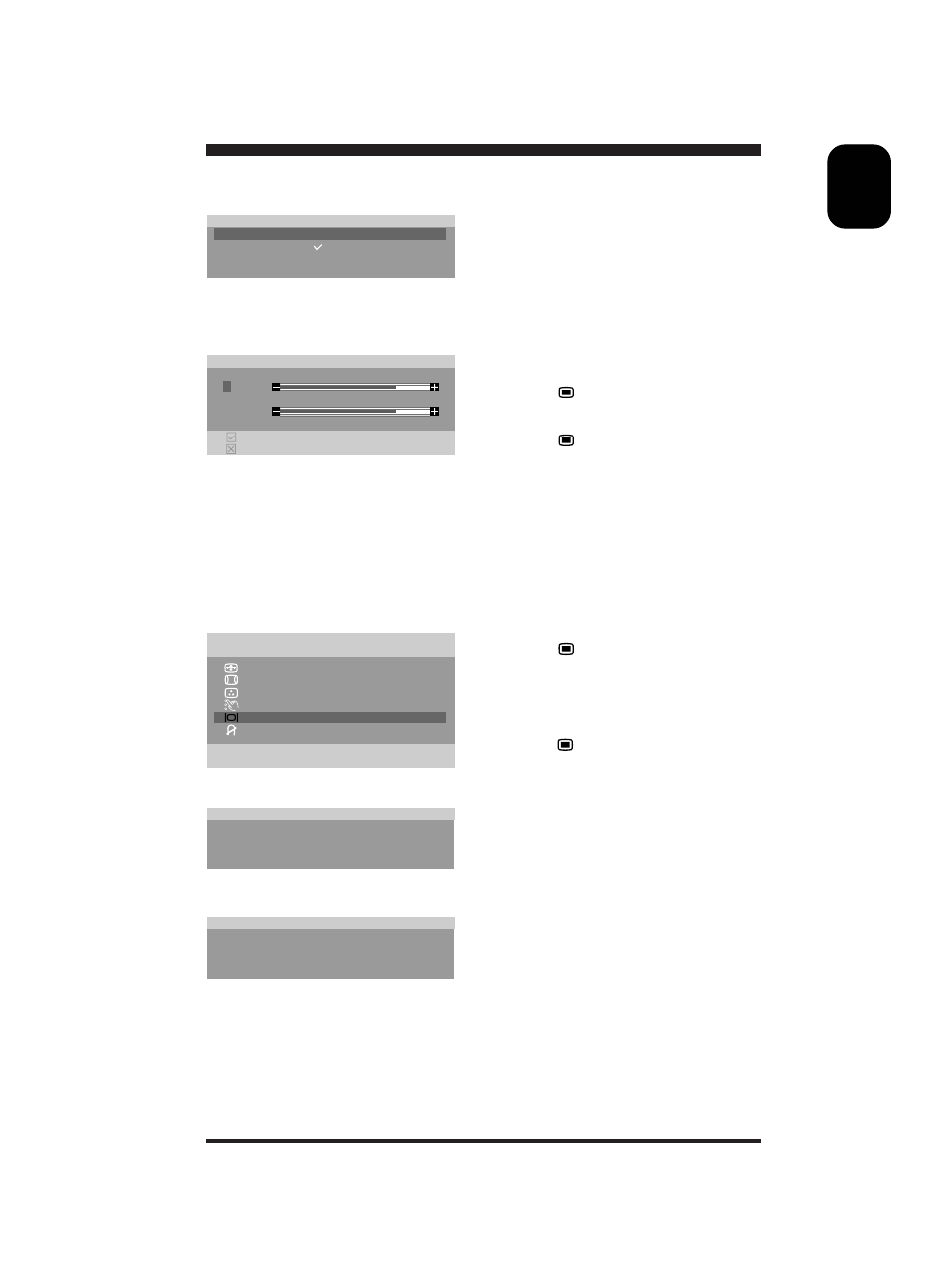 Monitor status, 4) moire, Press "+" or "-" button to choose "h" or "v | Press then press "+" or "-" button to adjust, Main menu 2nd level menu 2nd level menu, Press to access osd main menu, Press to access the 2nd level menu, 3) osd timer | Philips 19C2502E11 User Manual | Page 15 / 22