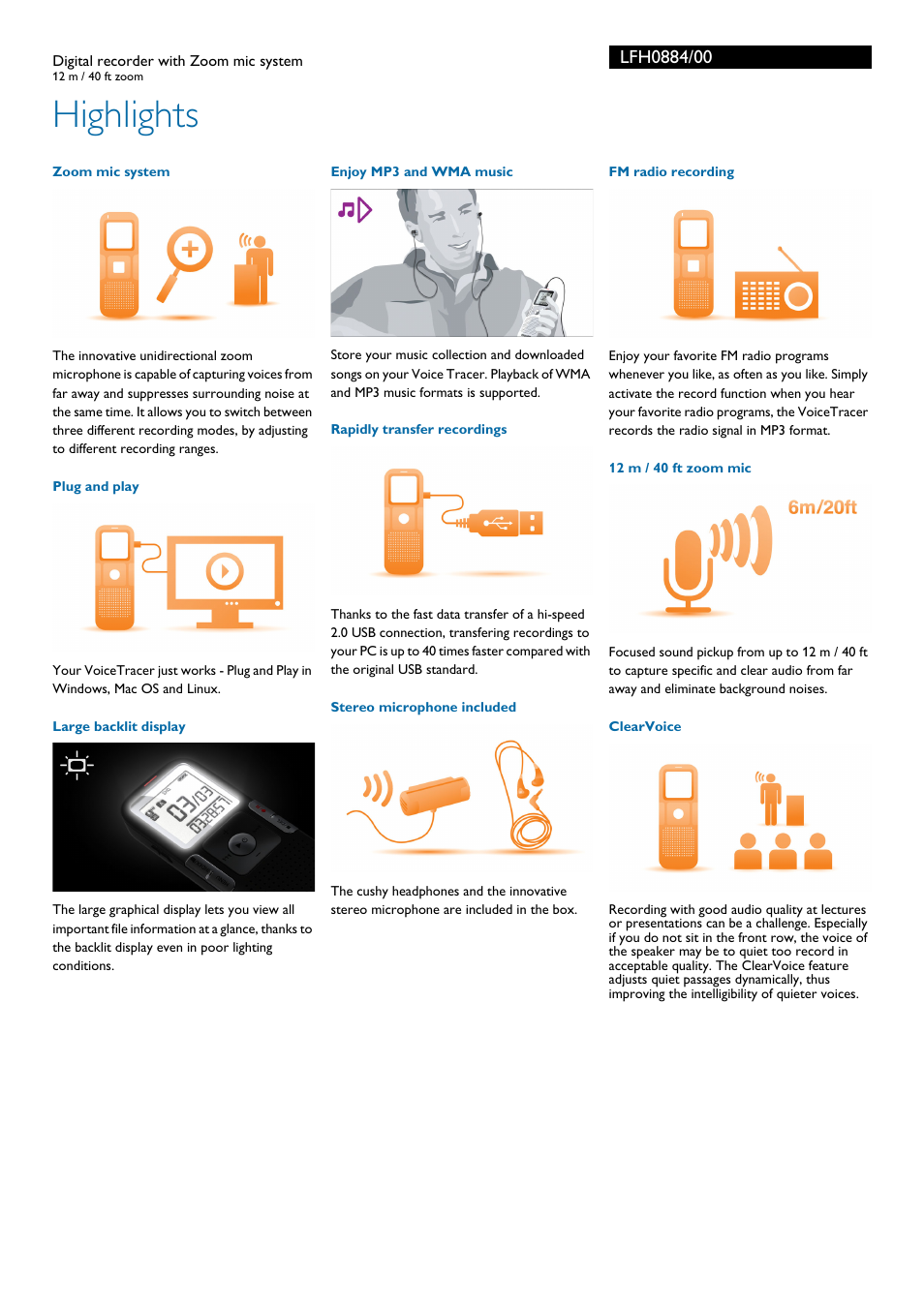 Highlights | Philips LFH0884-00 User Manual | Page 2 / 3