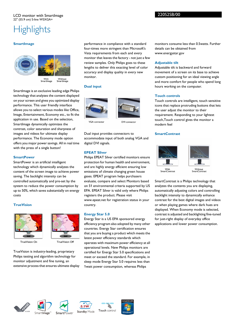 Highlights | Philips 220S2SB-00 User Manual | Page 2 / 3