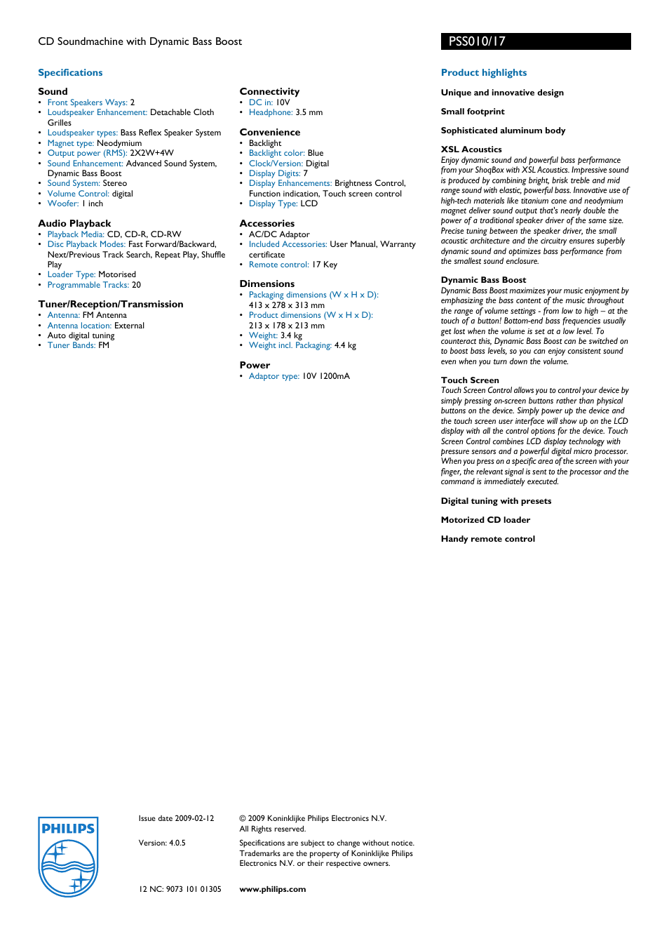 Philips PSS010-17B User Manual | Page 2 / 2