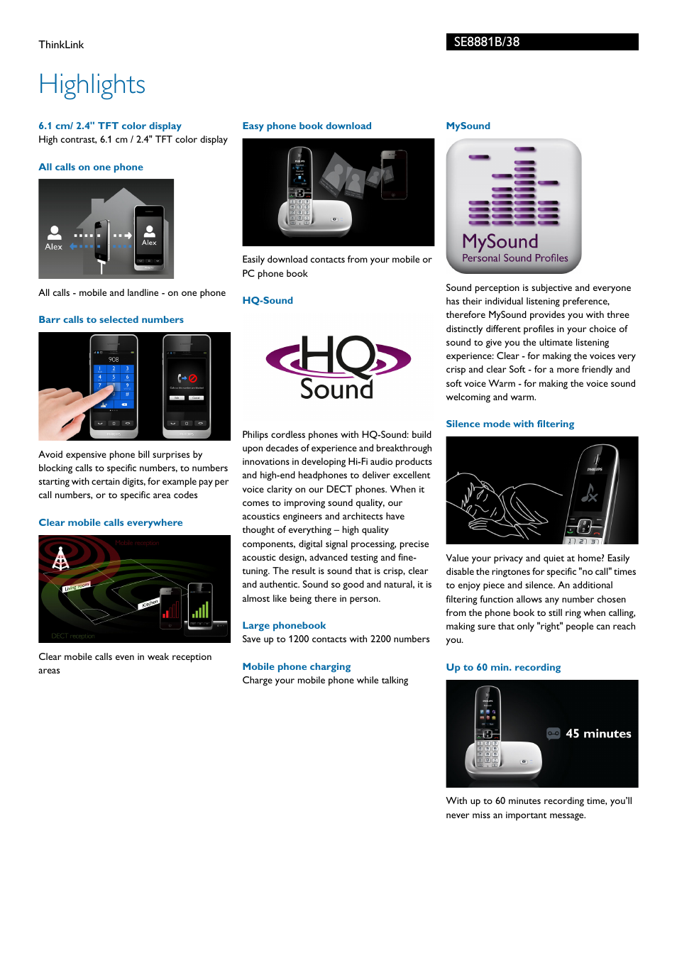 Highlights | Philips ThinkLink SE8881B User Manual | Page 2 / 3