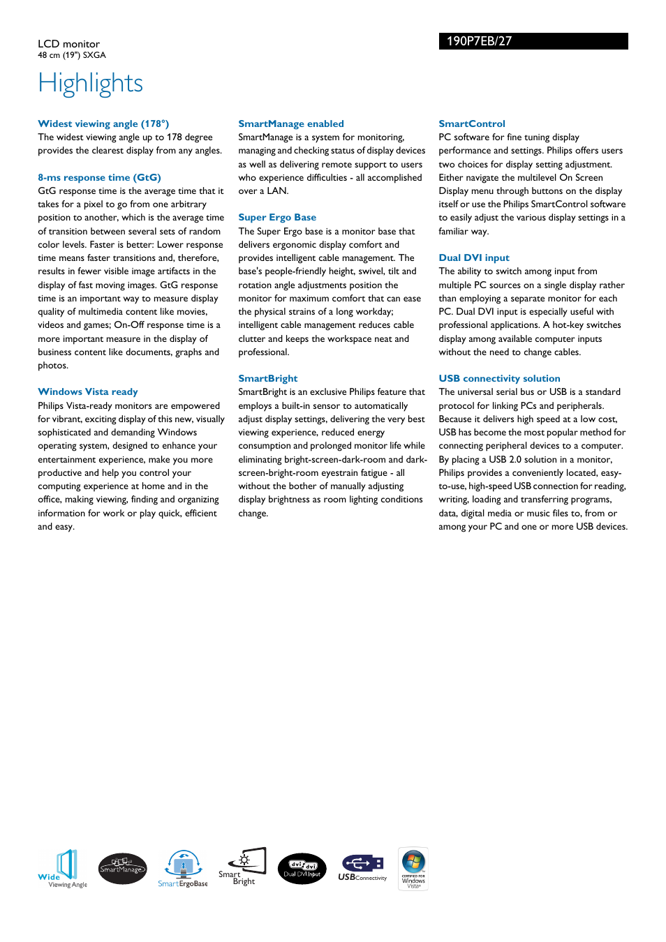 Highlights | Philips 190P7EB-27 User Manual | Page 2 / 3