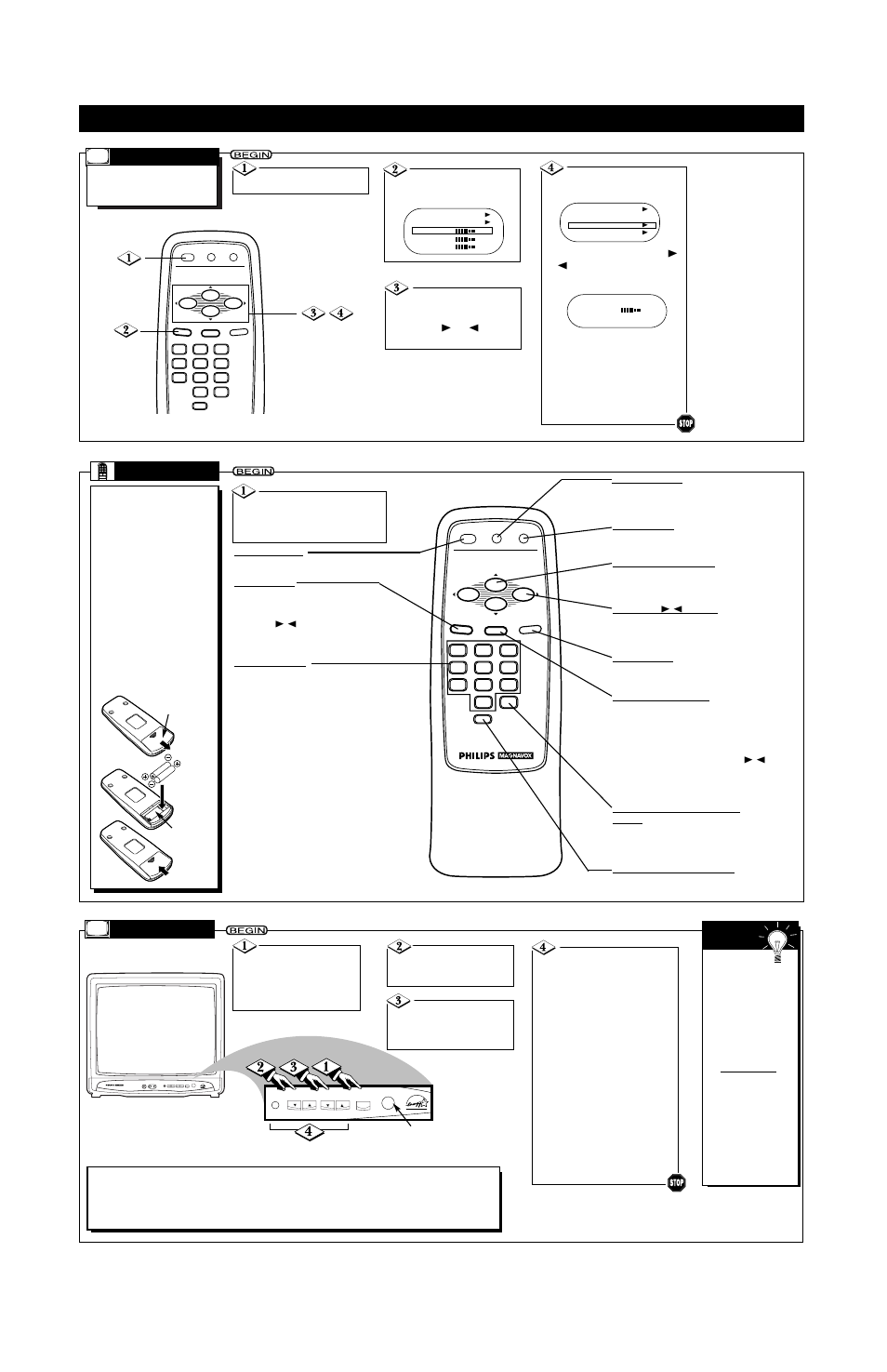 Etting, P and, Sing | Earphone menu audio video volume channel power | Philips PR1930B User Manual | Page 4 / 8