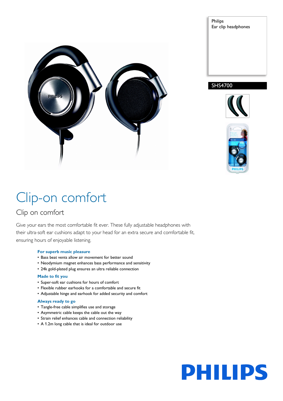 Philips SHS4700-97 User Manual | 2 pages