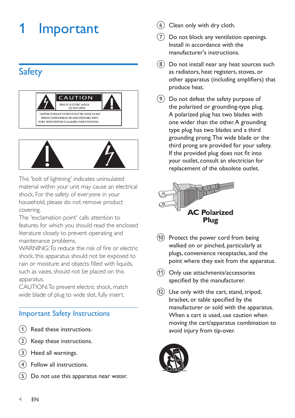 1 important, Safety, Safety 4 | Philips AD200-37 User Manual | Page 6 / 16