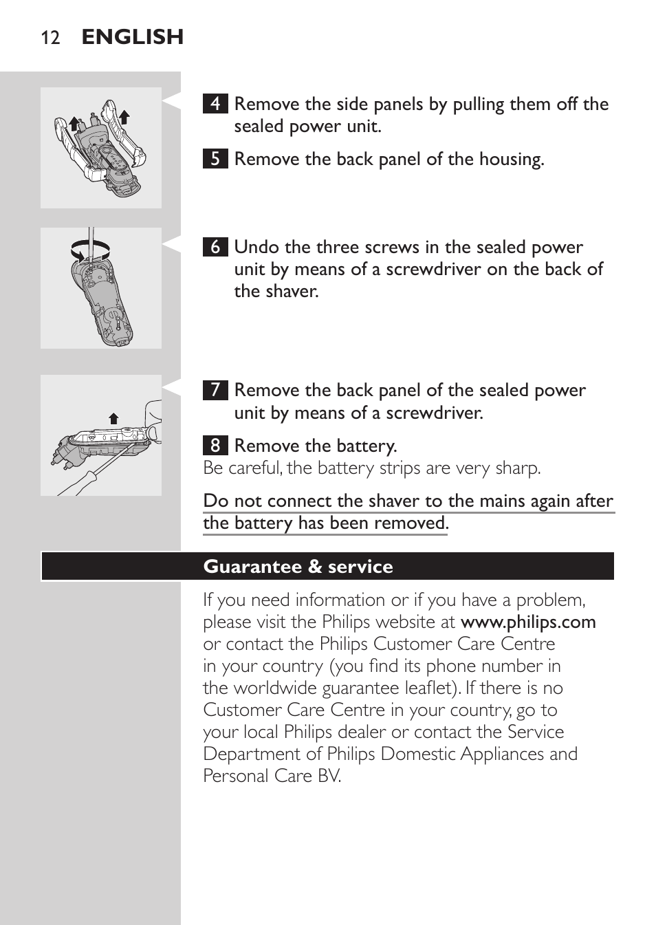 Guarantee & service, Troubleshooting | Philips HQ7260-17 User Manual | Page 10 / 88