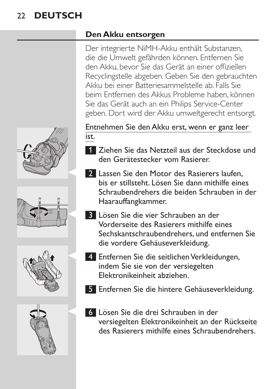 Den akku entsorgen | Philips HQ7260-17 User Manual | Page 20 / 88