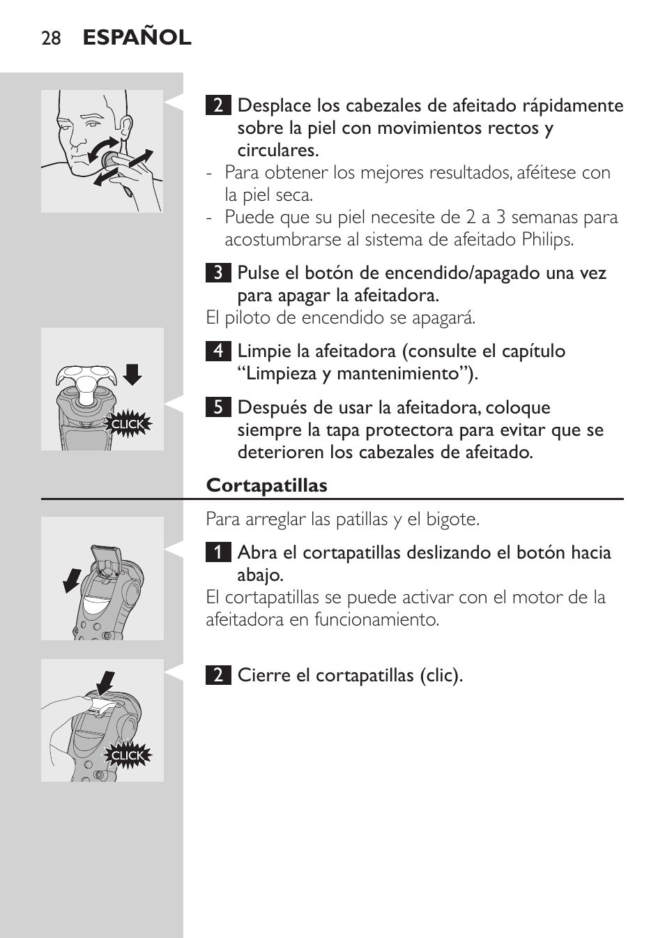 Cortapatillas, Limpieza y mantenimiento | Philips HQ7260-17 User Manual | Page 26 / 88