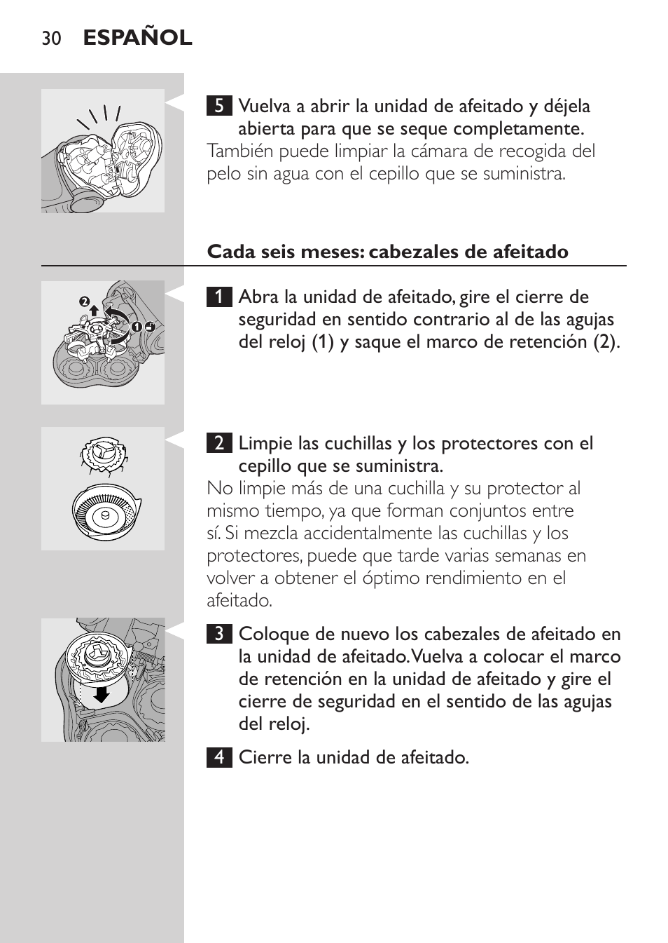 Cada seis meses: cabezales de afeitado, Cortapatillas | Philips HQ7260-17 User Manual | Page 28 / 88