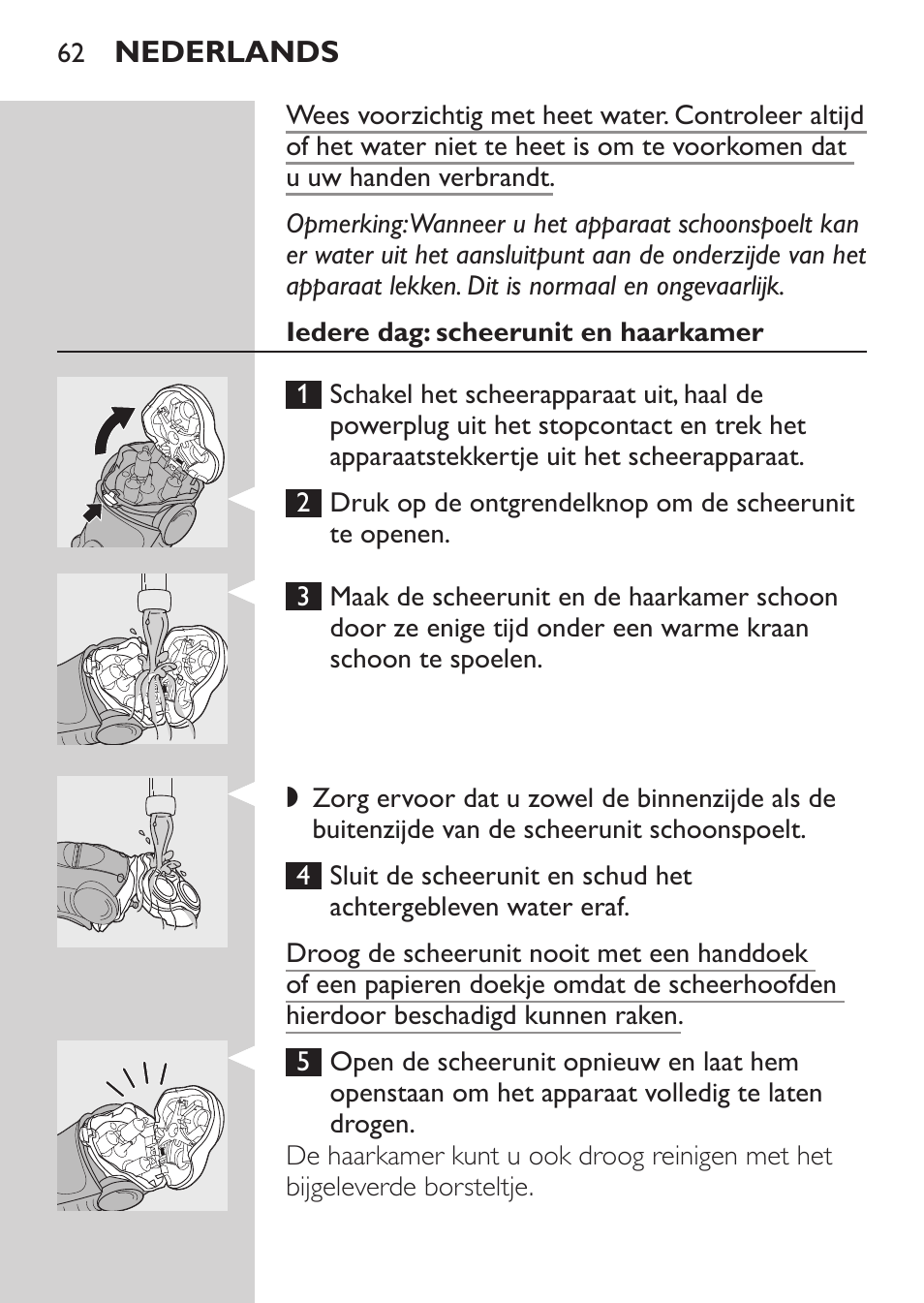 Iedere dag: scheerunit en haarkamer | Philips HQ7260-17 User Manual | Page 60 / 88