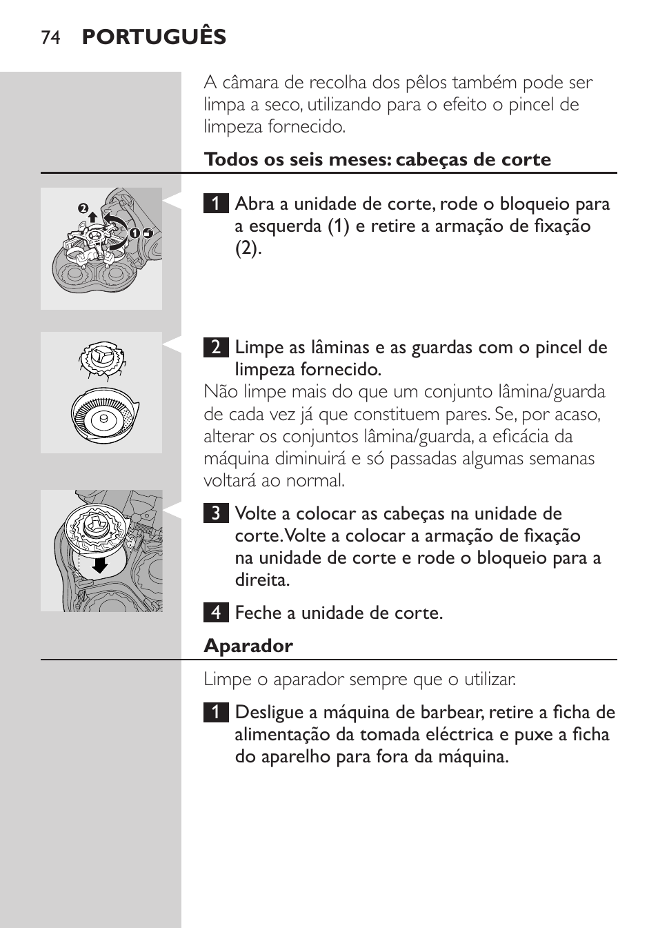 Todos os seis meses: cabeças de corte, Aparador | Philips HQ7260-17 User Manual | Page 72 / 88