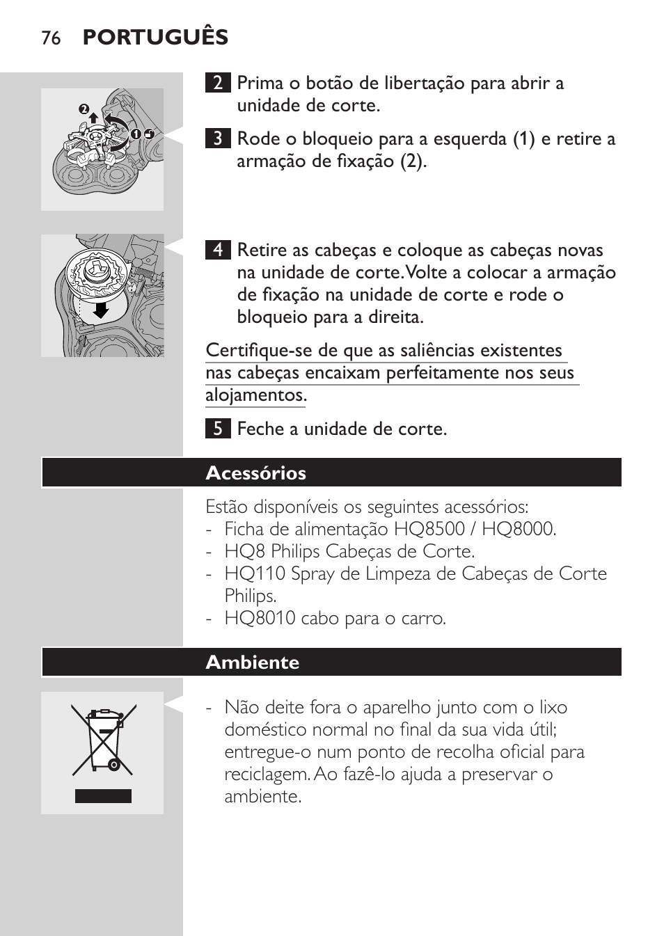 Acessórios, Ambiente | Philips HQ7260-17 User Manual | Page 74 / 88