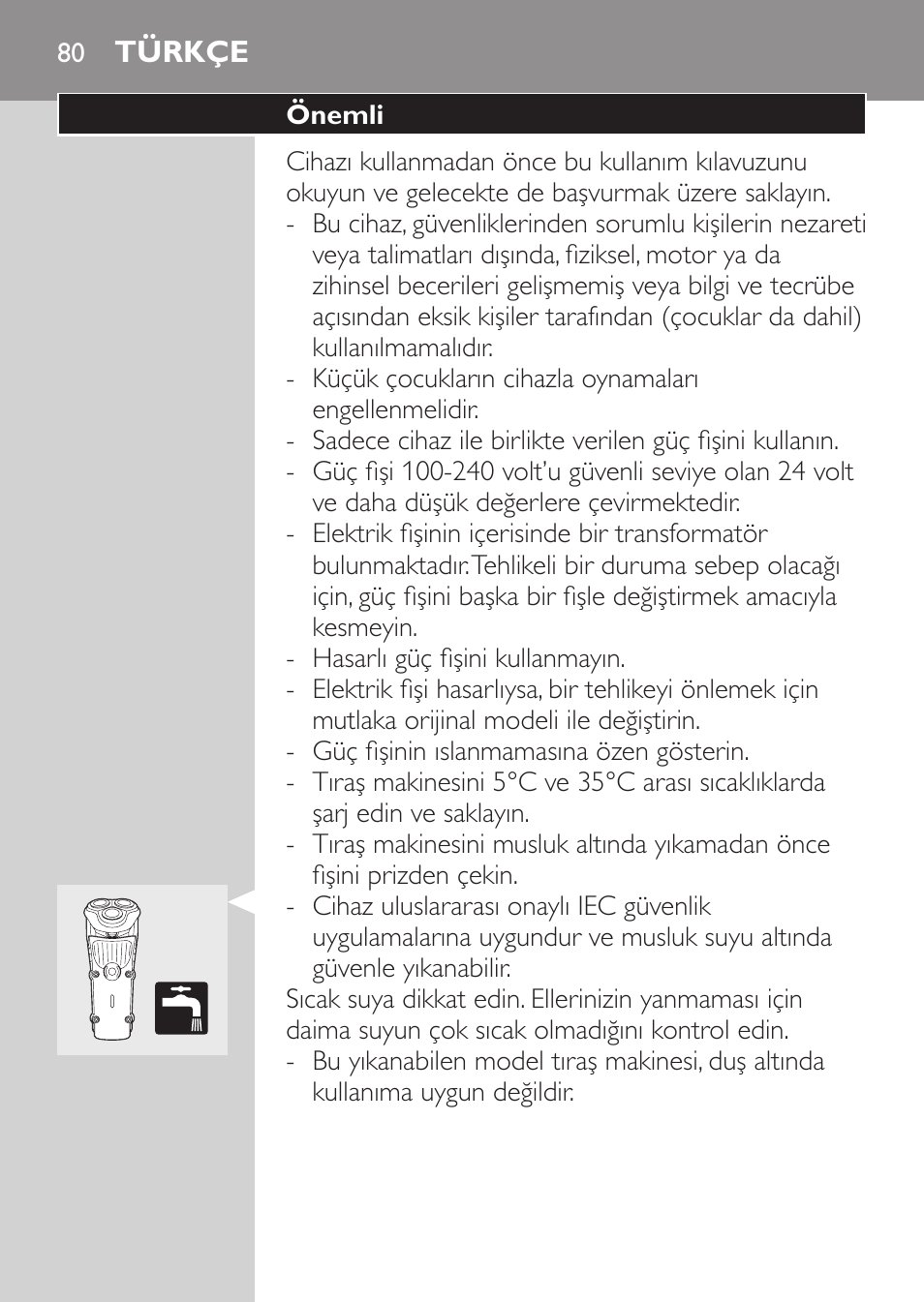 Türkçe, Önemli | Philips HQ7260-17 User Manual | Page 78 / 88